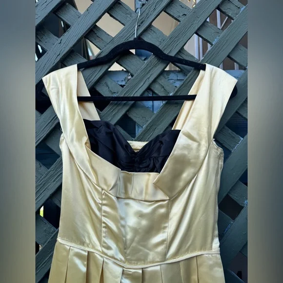 50s Vintage Yellow and Black Satin Prom Dress size Xs - Picture 3 of 11